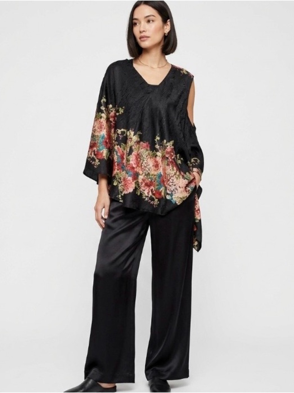 Feng Cheng New Silk Floral Asymmetric Cape Poncho